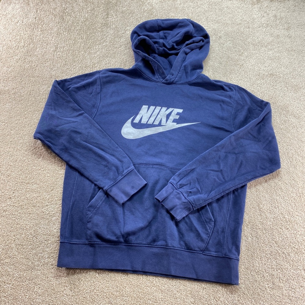 Nike Sweatshirt Mens Small Pullover Hoodie Navy Blue Graphic Swoosh Logo